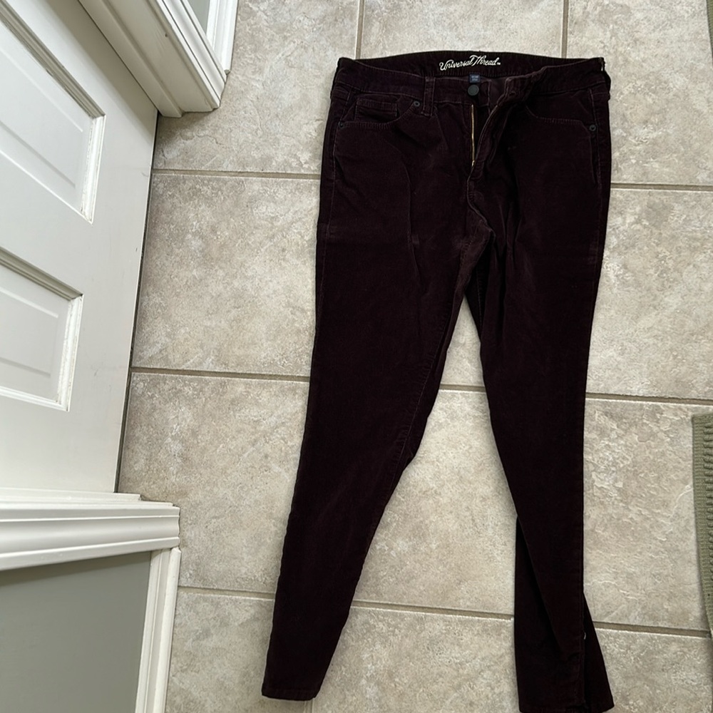 Burgundy corduroy mid ride skinny pants